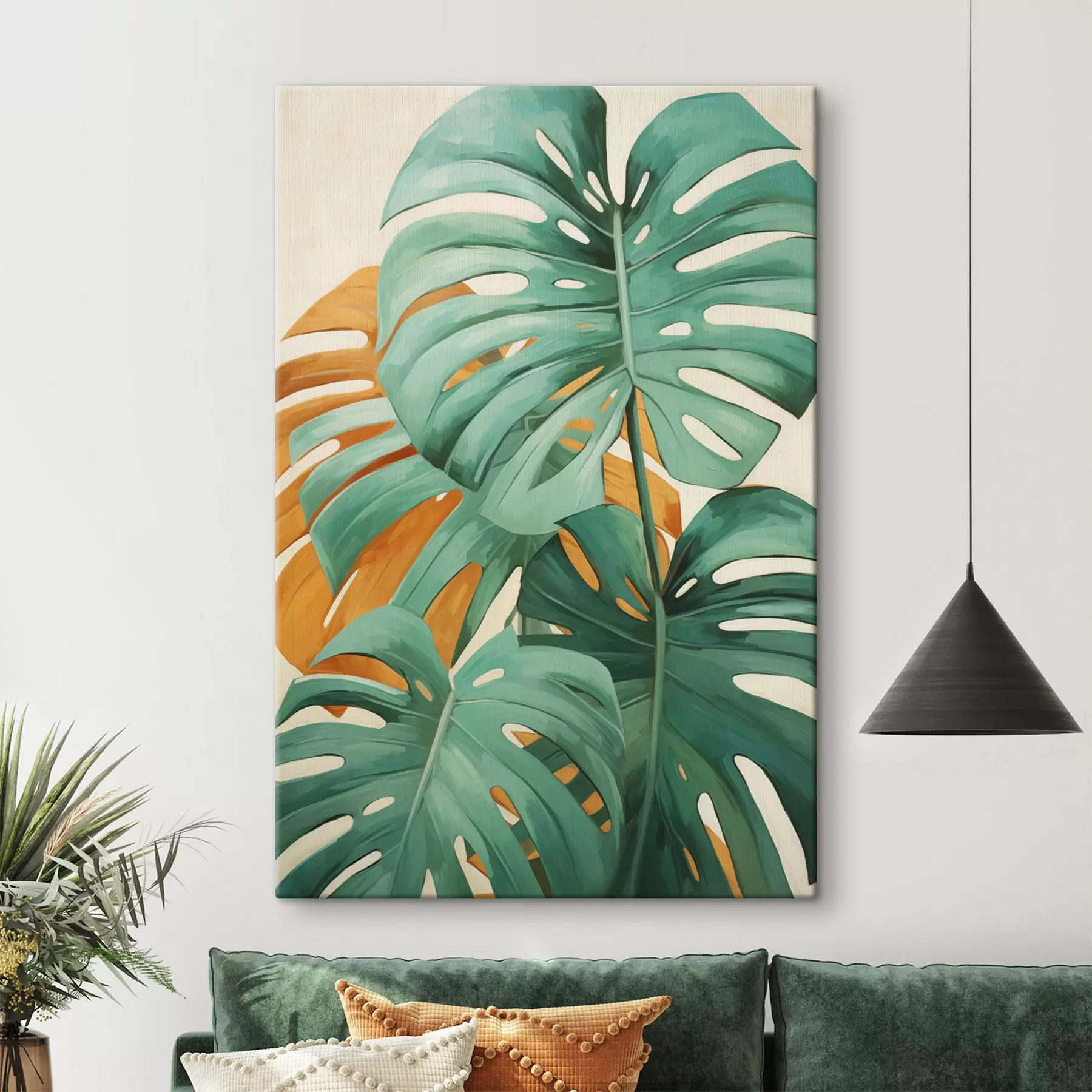 Fototapete Große Monstera-Blätter, minimalistische Strukturkunst s49468