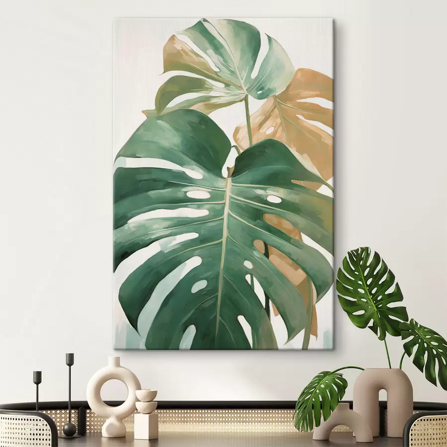 Fototapete Große Monstera-Blätter, minimalistische Strukturkunst s49469