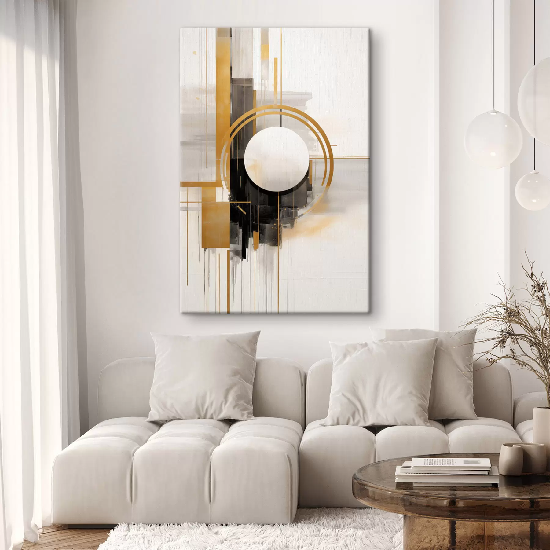 Fototapete Abstrakte geometrische Formen und Kreise mit gelben Akzenten, strukturierte Kunst s49480
