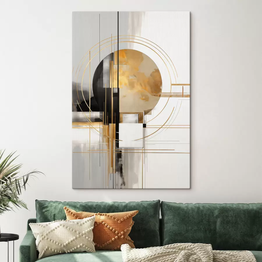 Fototapete Abstrakte geometrische Formen und Kreise mit gelben Akzenten, strukturierte Kunst s49481