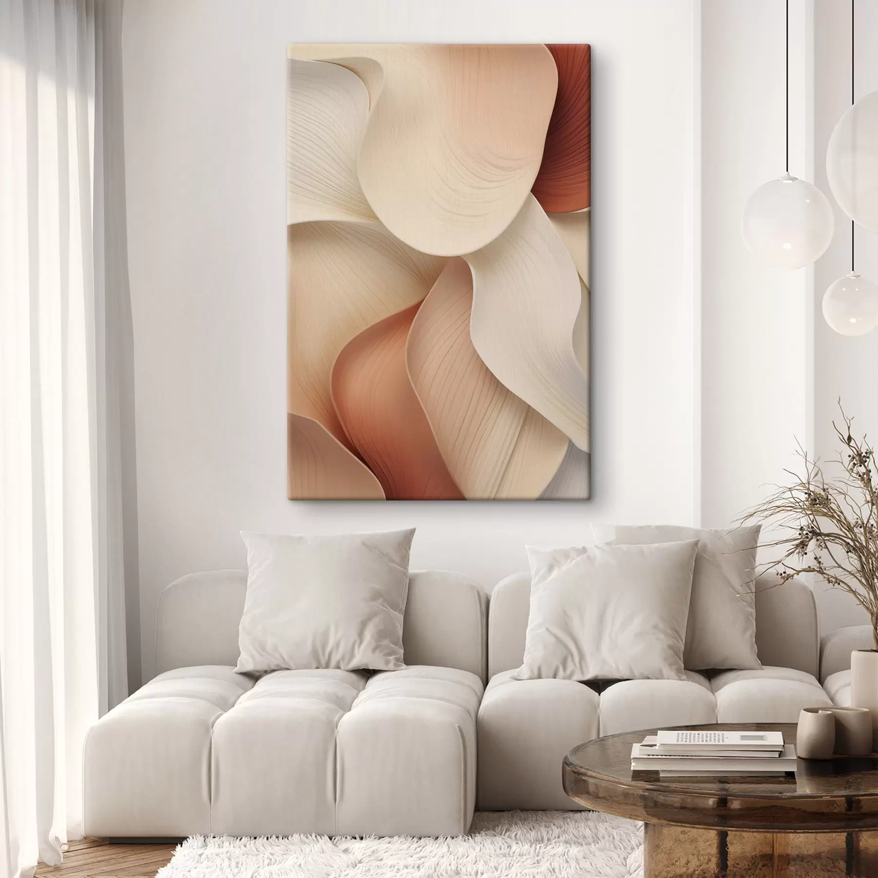 Fototapete Abstrakte Formen mit weichen, fließenden Linien in Creme- und Beigetönen s49488