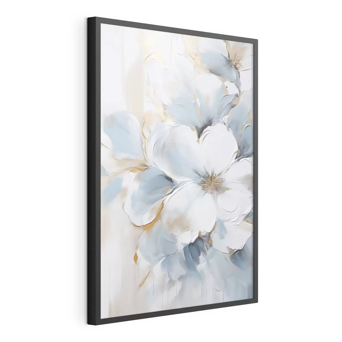 Poster Weiße und hellblaue Blumen, Malstil mit strukturierten Pinselstrichen f49462