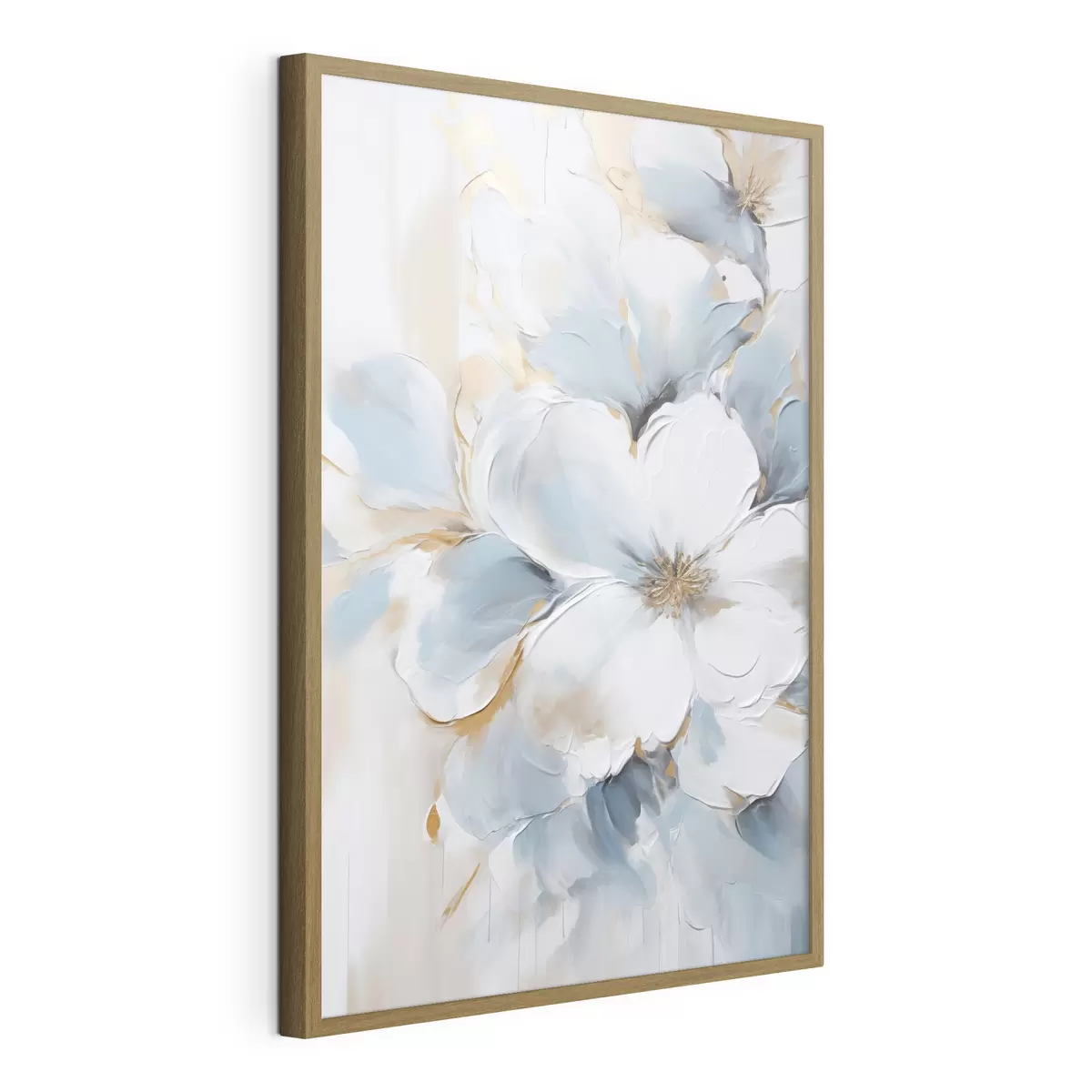 Poster Weiße und hellblaue Blumen, Malstil mit strukturierten Pinselstrichen f49462