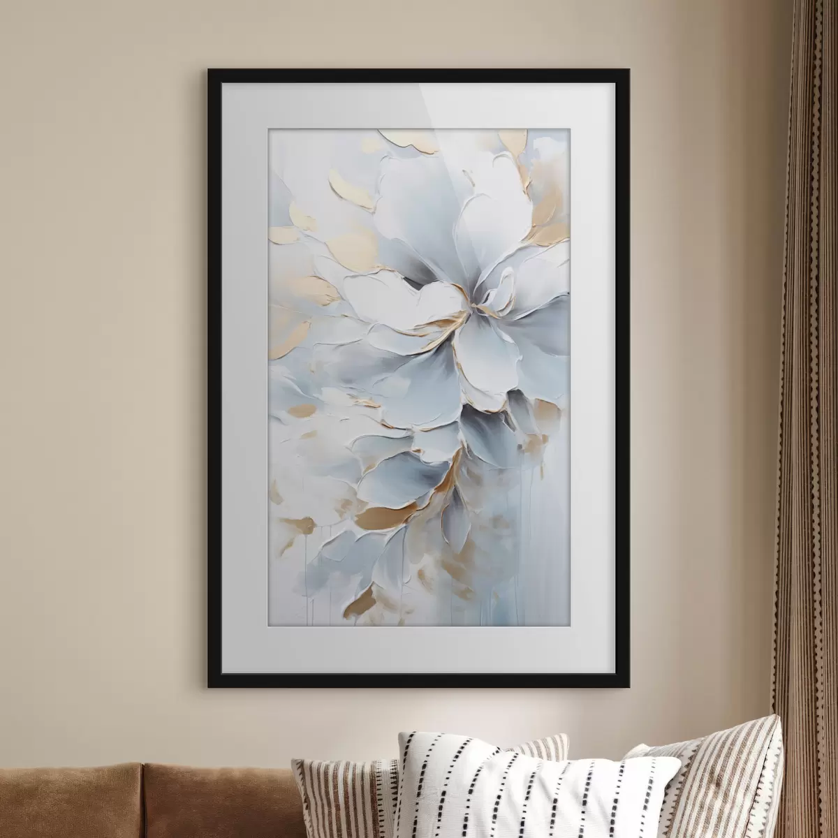 Poster Weiße und hellblaue Blumen, Malstil mit strukturierten Pinselstrichen f49463