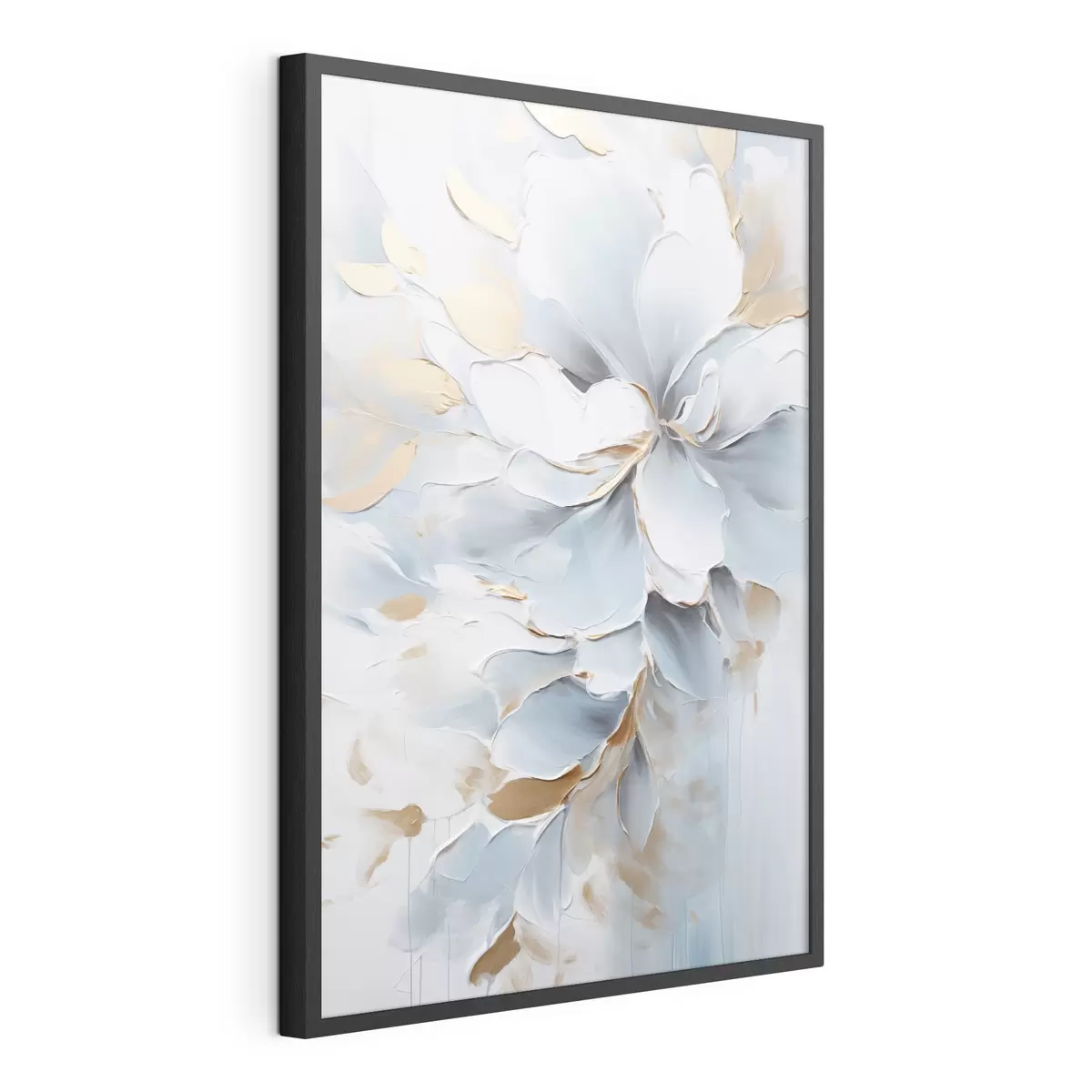 Poster Weiße und hellblaue Blumen, Malstil mit strukturierten Pinselstrichen f49463