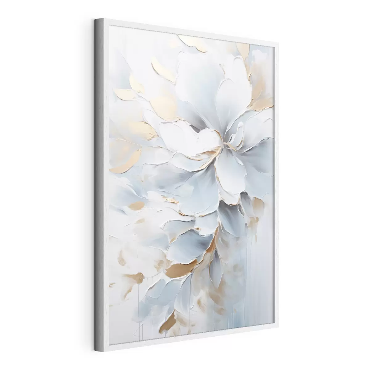 Poster Weiße und hellblaue Blumen, Malstil mit strukturierten Pinselstrichen f49463