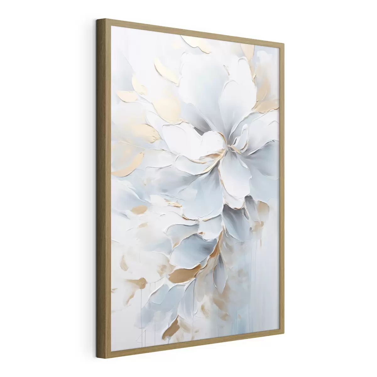 Poster Weiße und hellblaue Blumen, Malstil mit strukturierten Pinselstrichen f49463