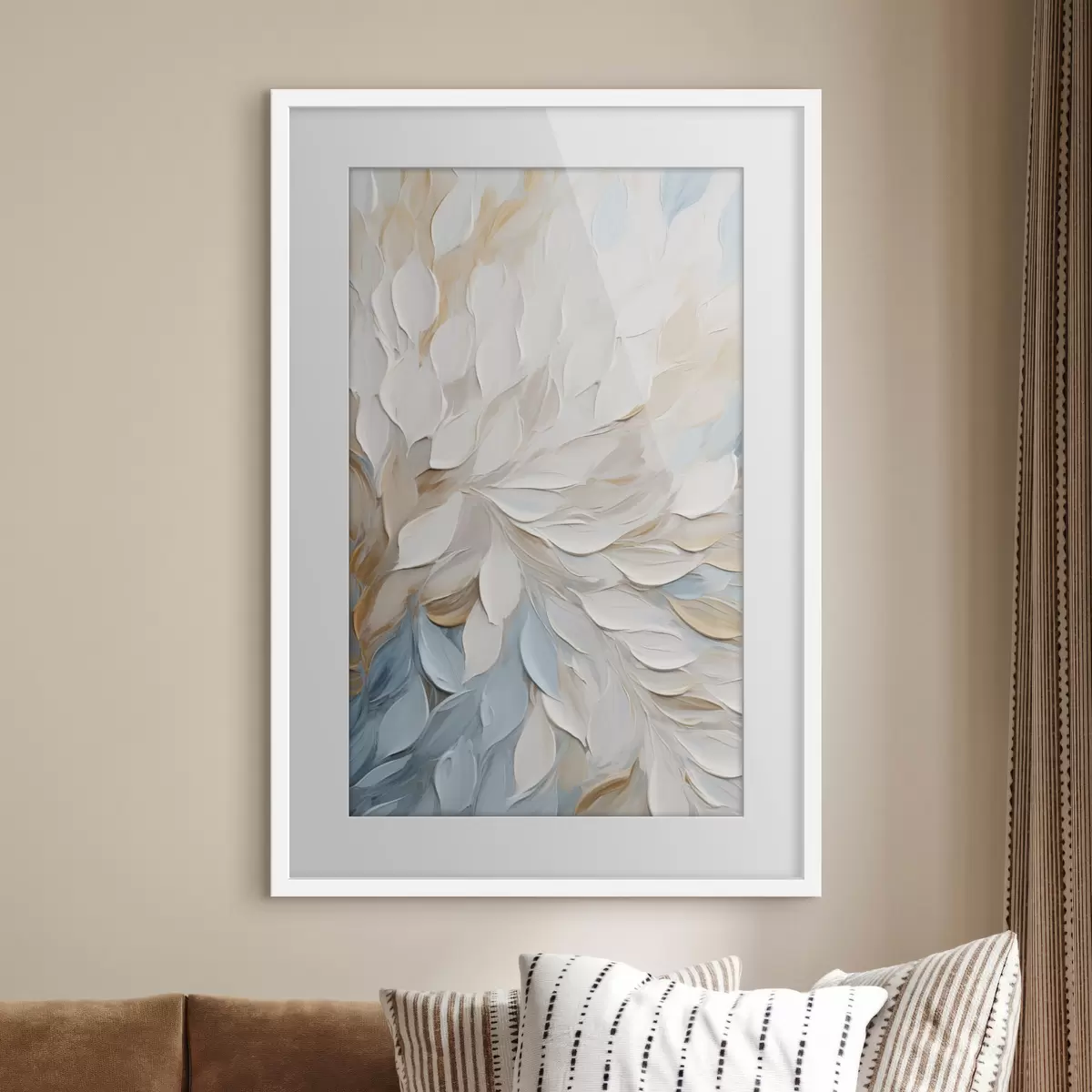 Poster Abstrakte, strukturierte Malerei mit Pinselstrichen in Weiß, Blau und Beige f49464