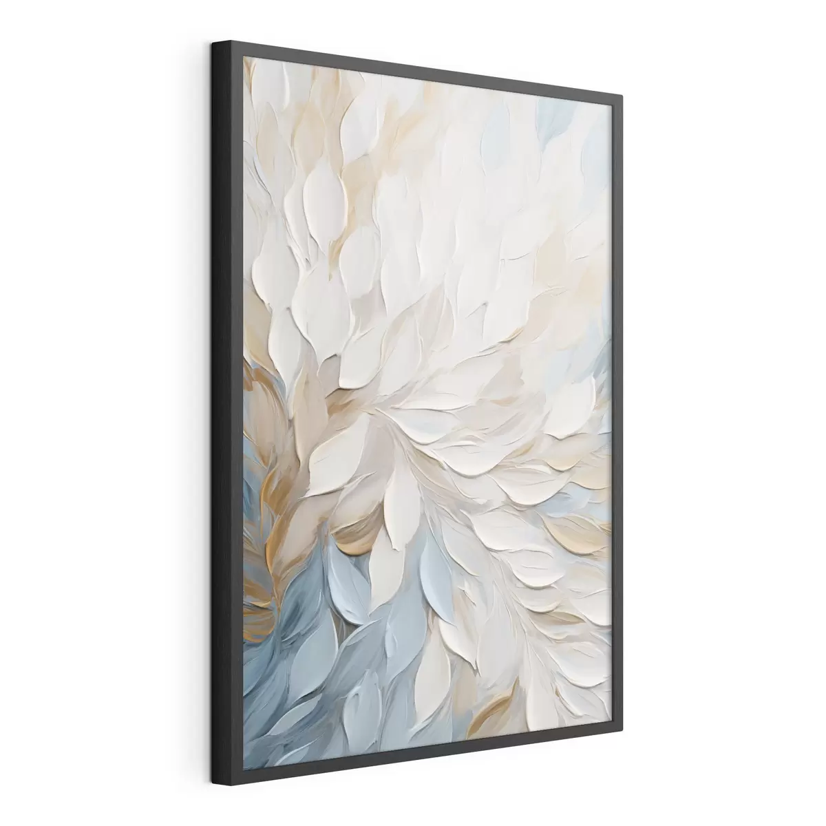 Poster Abstrakte, strukturierte Malerei mit Pinselstrichen in Weiß, Blau und Beige f49464