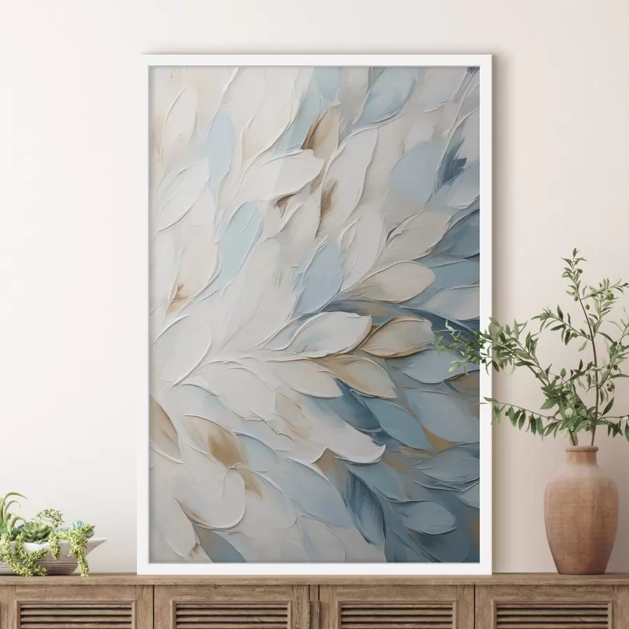 Fototapete Abstrakte, strukturierte Malerei mit Pinselstrichen in Weiß, Blau und Beige f49465