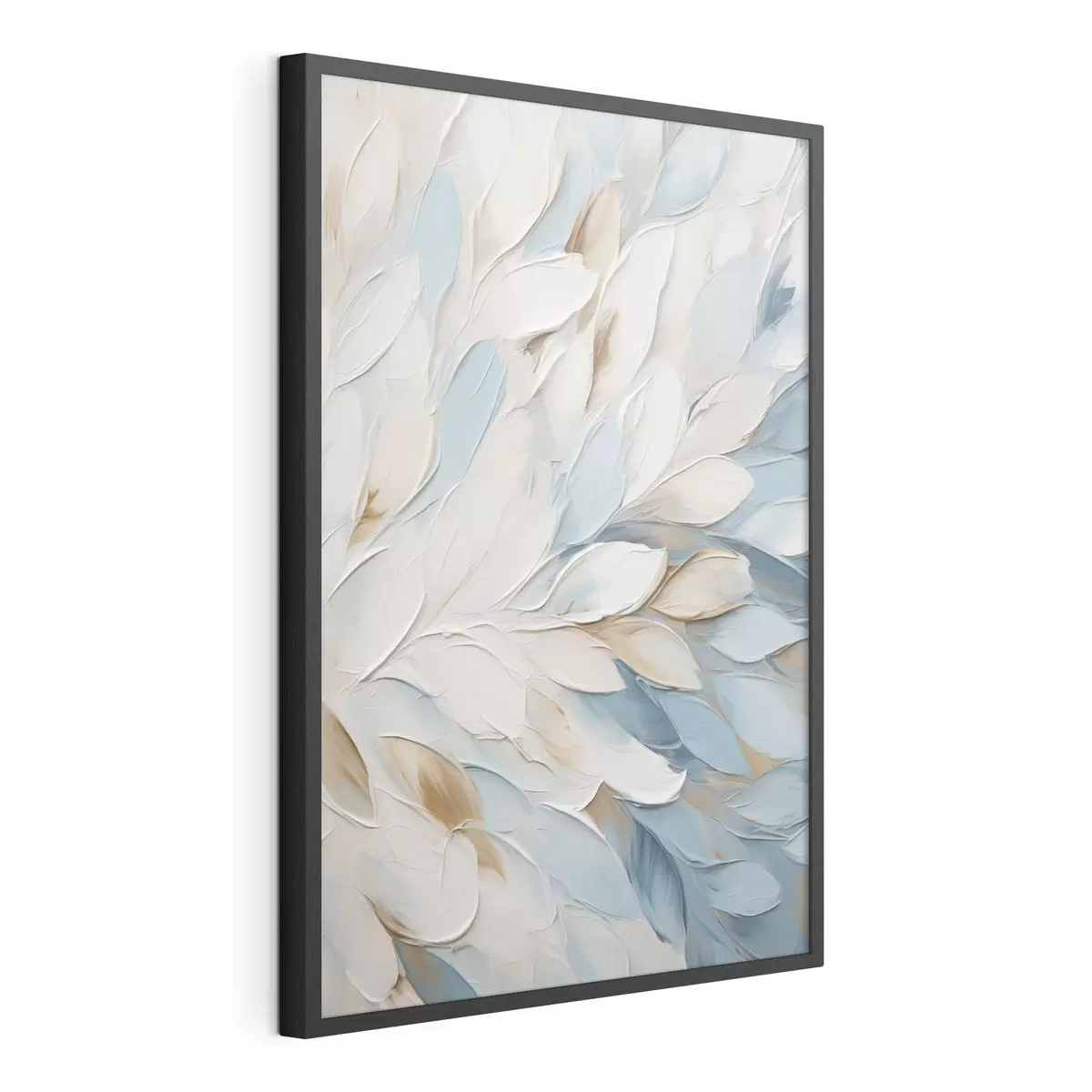 Poster Abstrakte, strukturierte Malerei mit Pinselstrichen in Weiß, Blau und Beige f49465