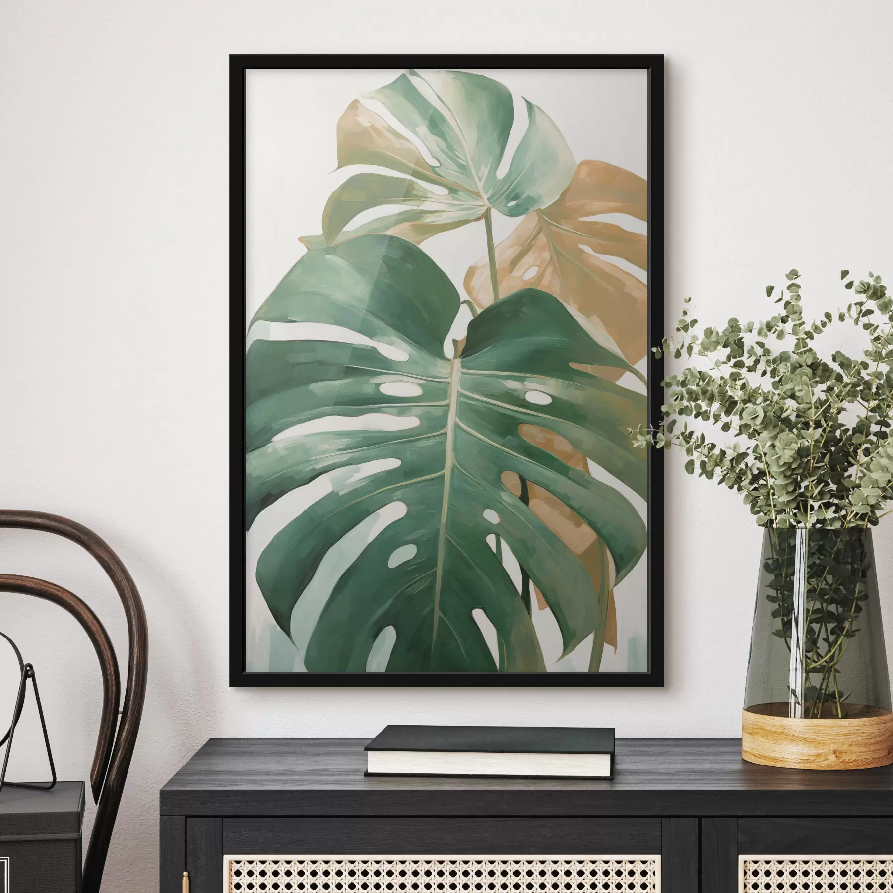 Fototapete Große Monstera-Blätter, minimalistische Strukturkunst f49469