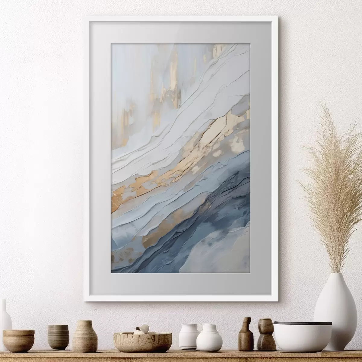 Poster Abstrakter malerischer Effekt mit fließenden blauen Linien, strukturierte Kunst f49474