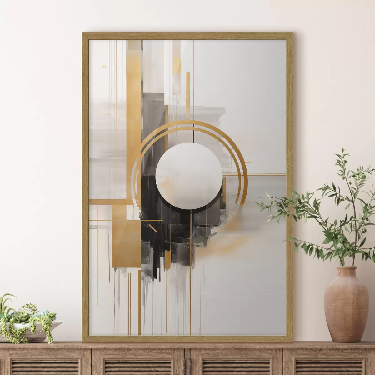 Poster Abstrakte geometrische Formen und Kreise mit gelben Akzenten, strukturierte Kunst f49480