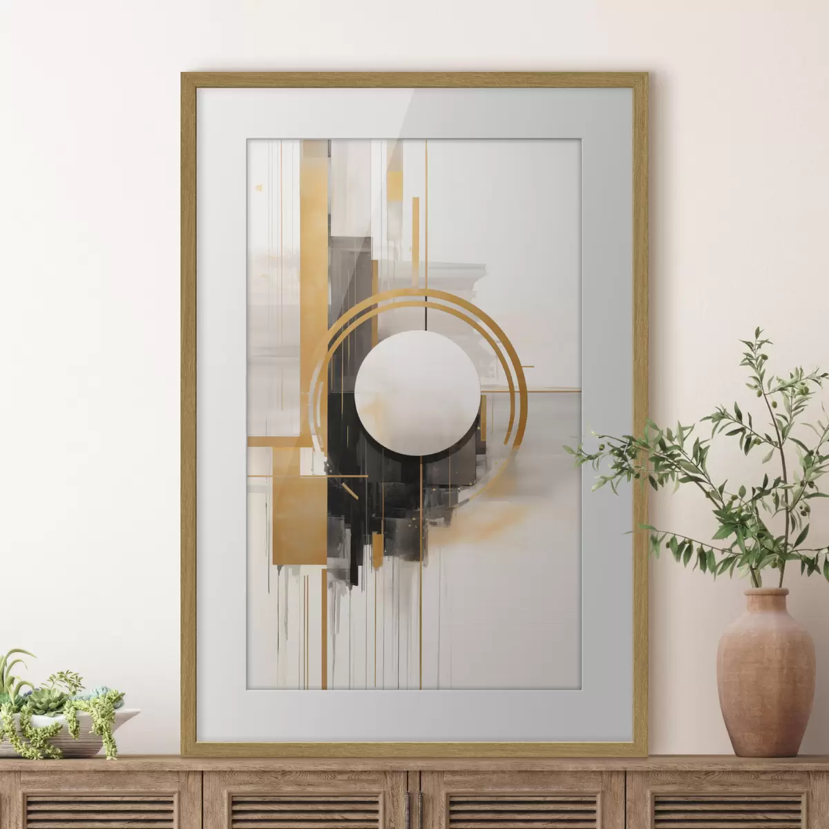 Poster Abstrakte geometrische Formen und Kreise mit gelben Akzenten, strukturierte Kunst f49480