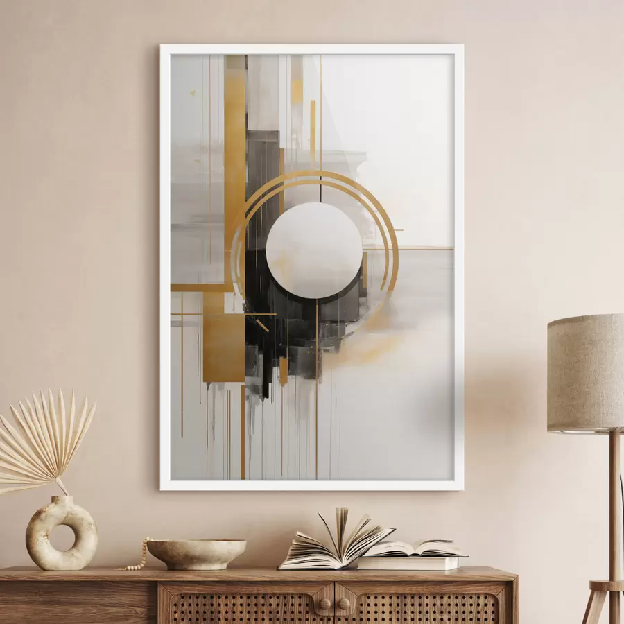 Fototapete Abstrakte geometrische Formen und Kreise mit gelben Akzenten, strukturierte Kunst f49480