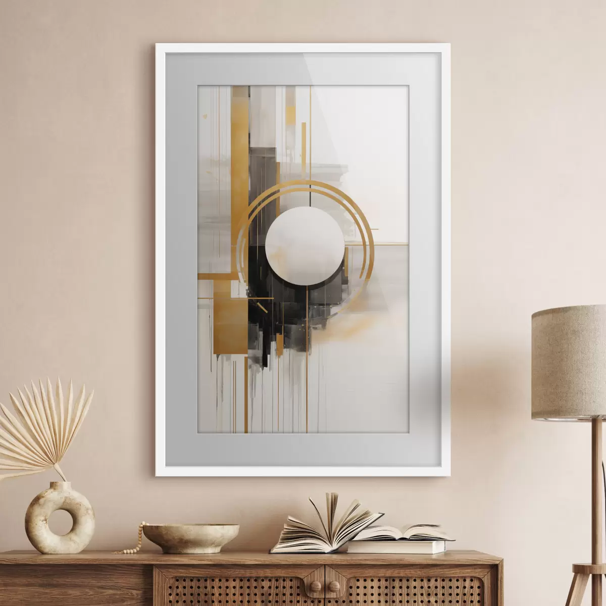 Poster Abstrakte geometrische Formen und Kreise mit gelben Akzenten, strukturierte Kunst f49480