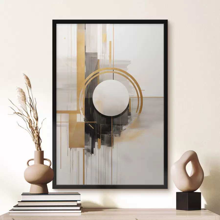Fototapete Abstrakte geometrische Formen und Kreise mit gelben Akzenten, strukturierte Kunst f49480
