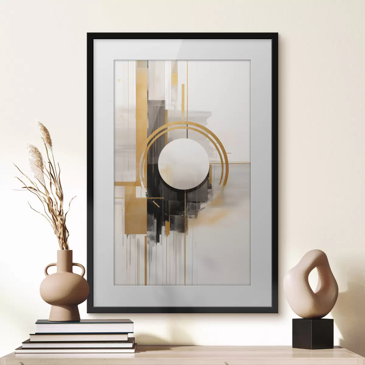 Poster Abstrakte geometrische Formen und Kreise mit gelben Akzenten, strukturierte Kunst f49480