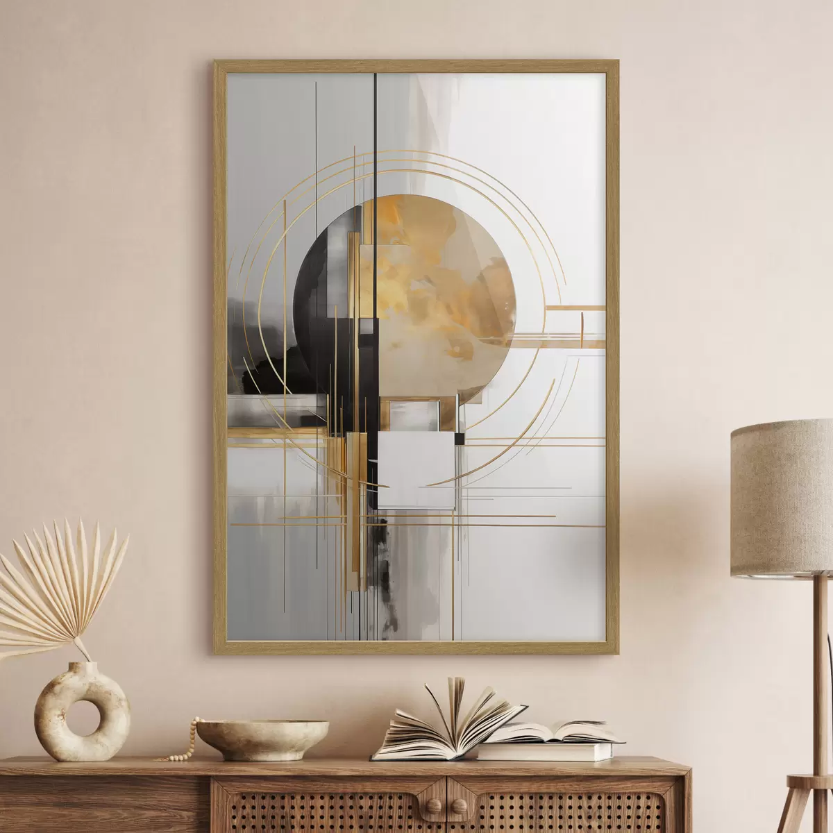 Poster Abstrakte geometrische Formen und Kreise mit gelben Akzenten, strukturierte Kunst f49481