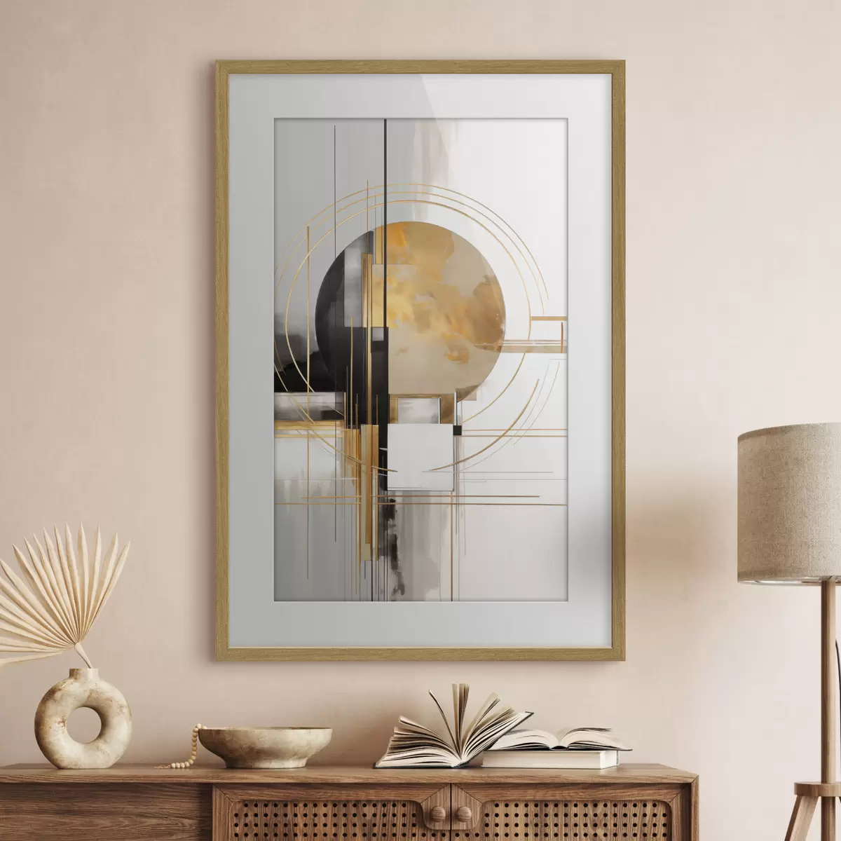 Poster Abstrakte geometrische Formen und Kreise mit gelben Akzenten, strukturierte Kunst f49481