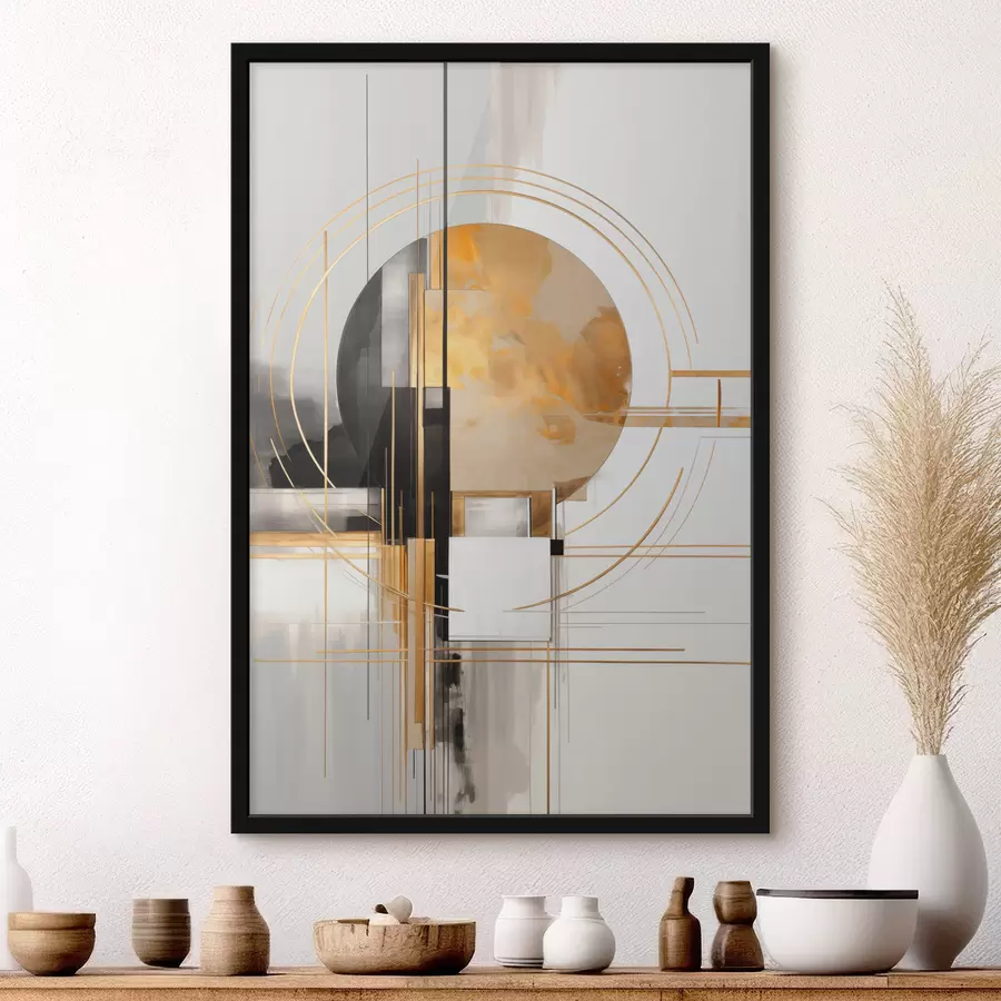 Fototapete Abstrakte geometrische Formen und Kreise mit gelben Akzenten, strukturierte Kunst f49481