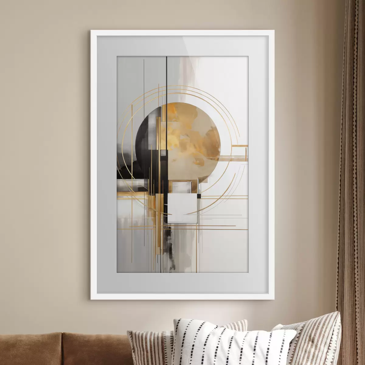 Poster Abstrakte geometrische Formen und Kreise mit gelben Akzenten, strukturierte Kunst f49481