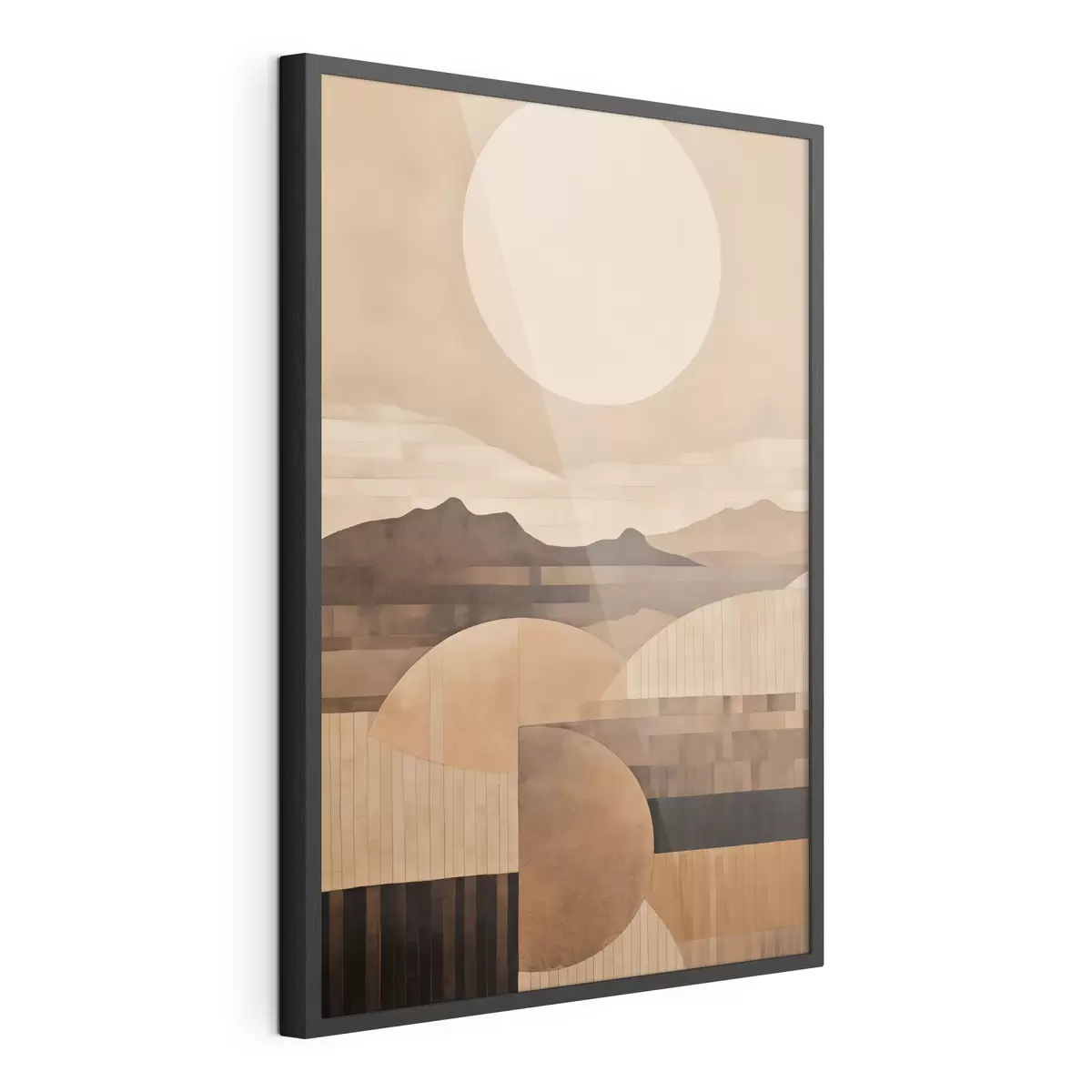 Poster Eine minimalistische Landschaft mit geometrischen Formen, Berge in Sepia-Tönen f49484
