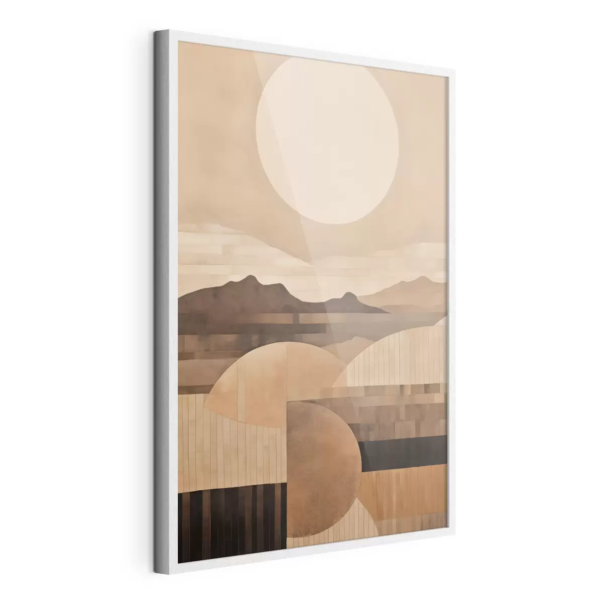 Poster Eine minimalistische Landschaft mit geometrischen Formen, Berge in Sepia-Tönen f49484