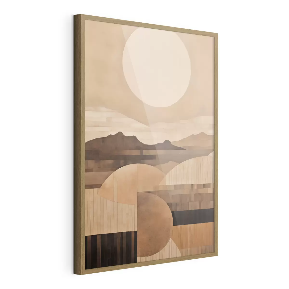 Poster Eine minimalistische Landschaft mit geometrischen Formen, Berge in Sepia-Tönen f49484