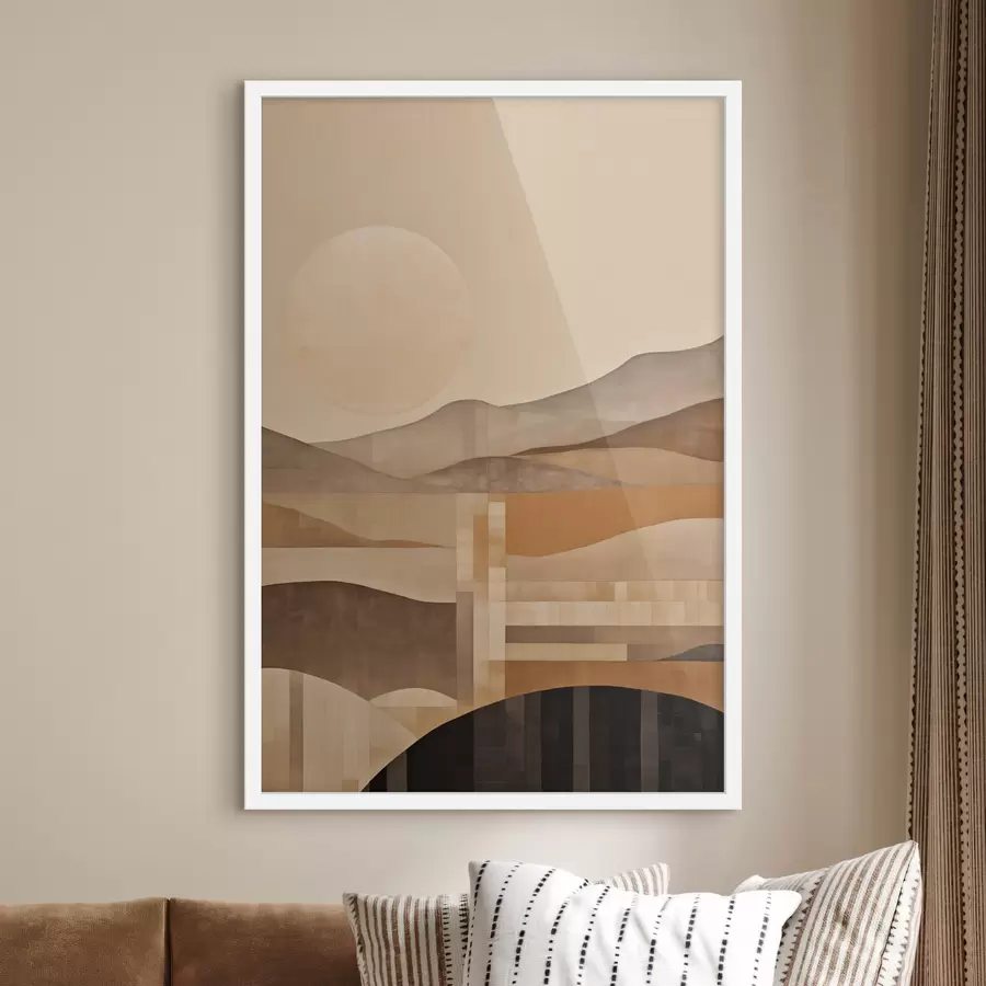 Fototapete Eine minimalistische Landschaft mit geometrischen Formen, Berge in Sepia-Tönen f49485