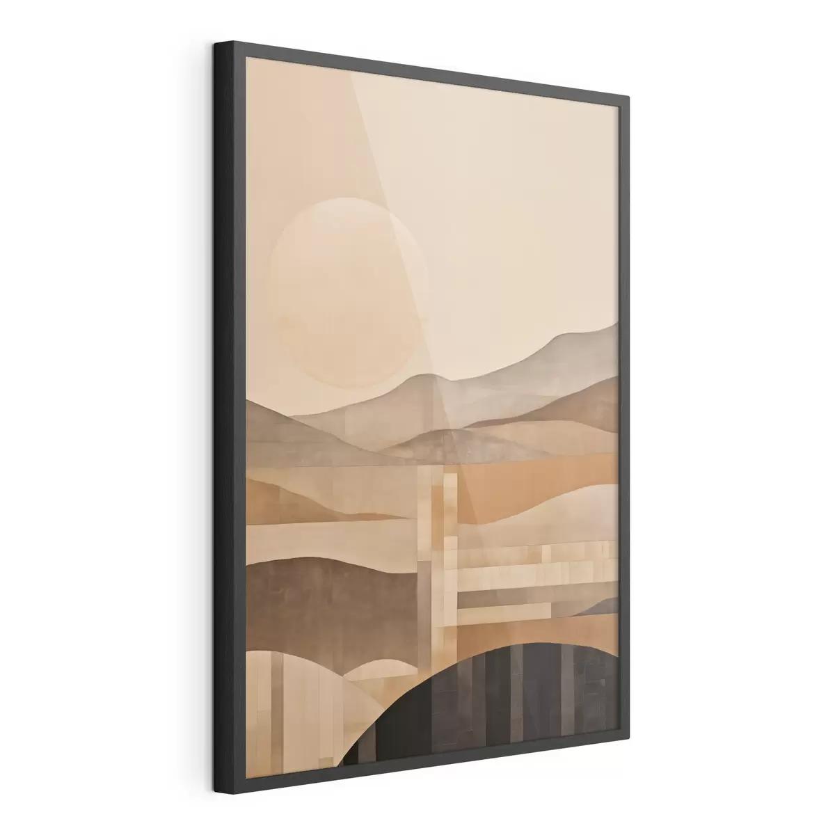 Poster Eine minimalistische Landschaft mit geometrischen Formen, Berge in Sepia-Tönen f49485