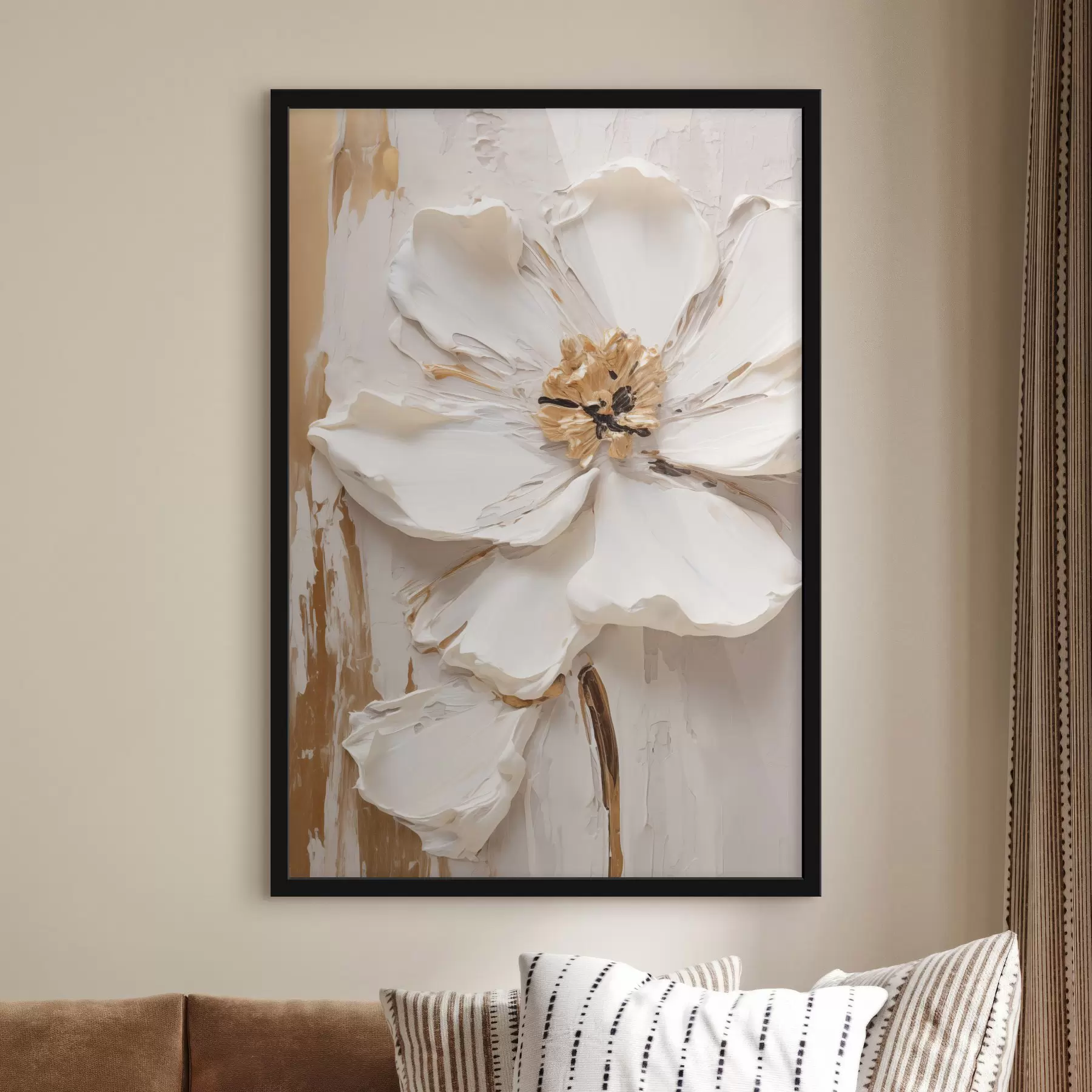 Fototapete Eine strukturierte weiße Blume mit zarten Blütenblättern und einem abstrakten Hintergrund f49486