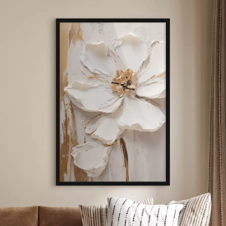 Fototapete Eine strukturierte weiße Blume mit zarten Blütenblättern und einem abstrakten Hintergrund f49486