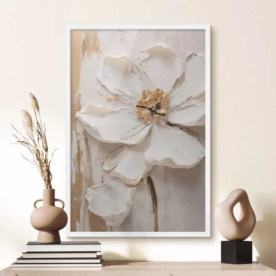 Fototapete Eine strukturierte weiße Blume mit zarten Blütenblättern und einem abstrakten Hintergrund f49486