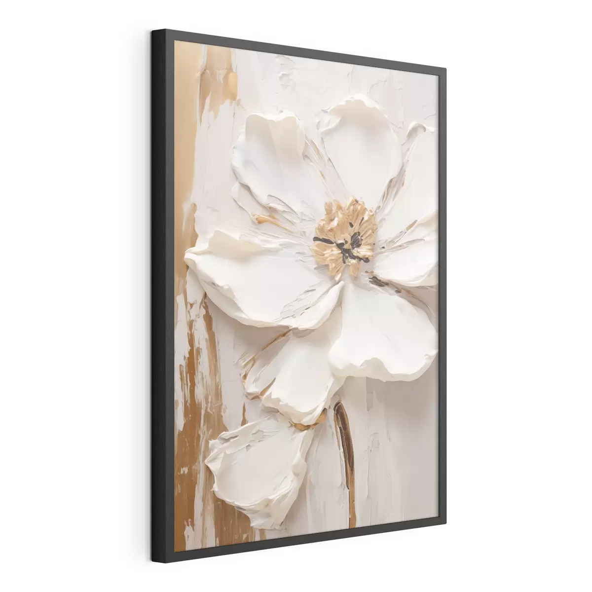 Poster Eine strukturierte weiße Blume mit zarten Blütenblättern und einem abstrakten Hintergrund f49486