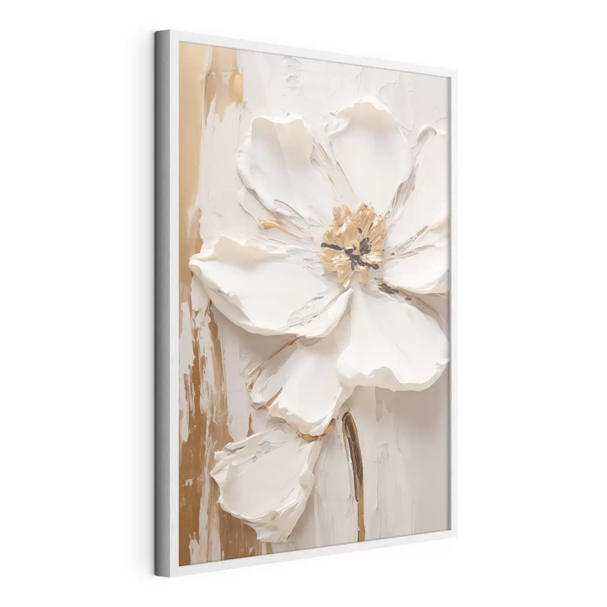 Poster Eine strukturierte weiße Blume mit zarten Blütenblättern und einem abstrakten Hintergrund f49486