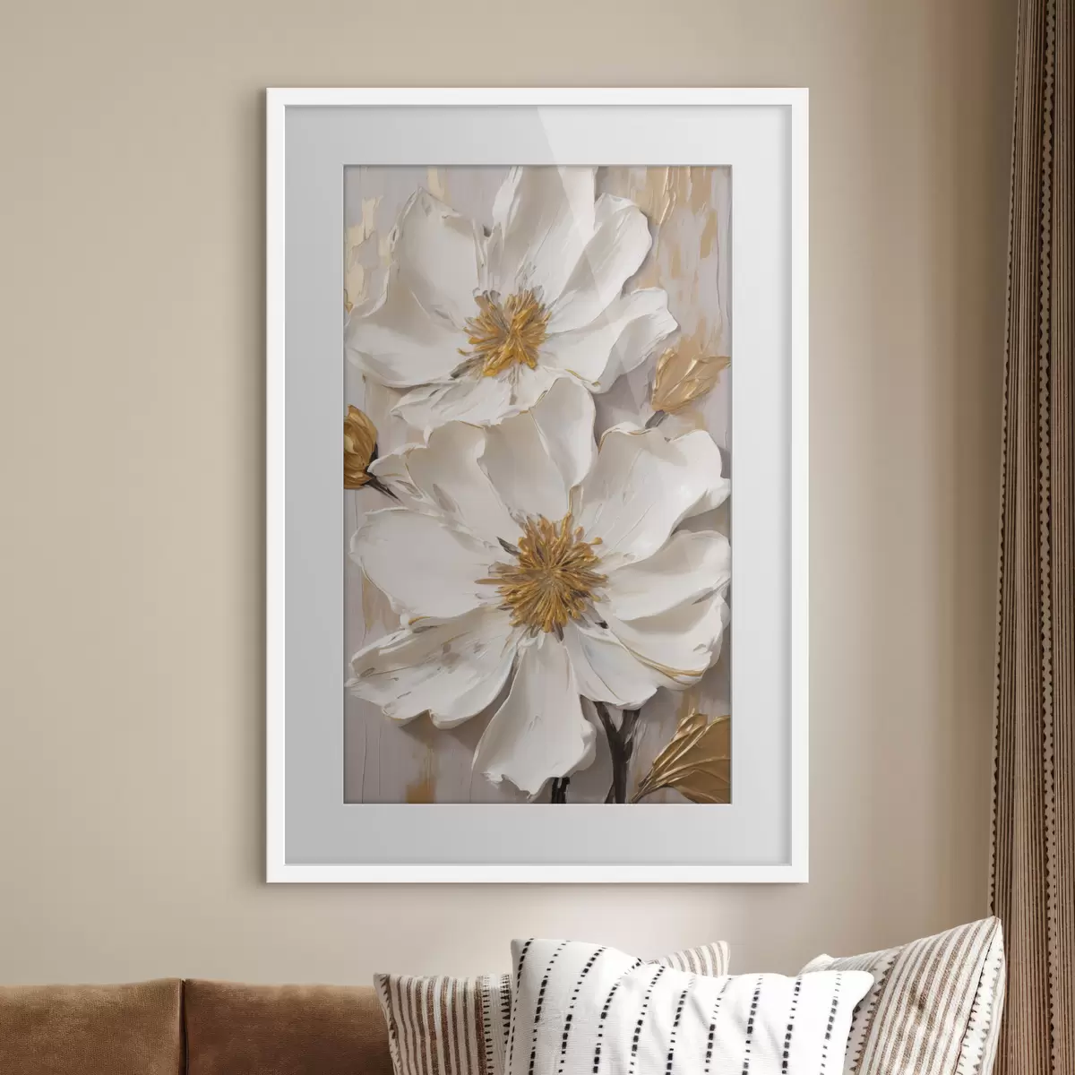 Poster Strukturierte weiße Blüten mit zarten Blütenblättern und abstraktem Hintergrund f49487