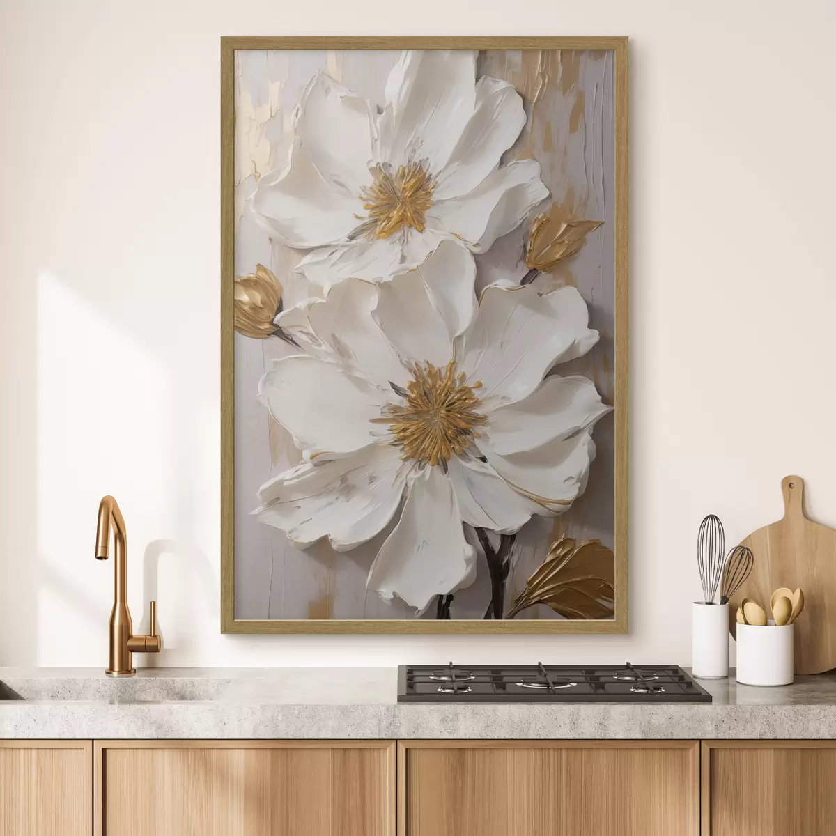Poster Strukturierte weiße Blüten mit zarten Blütenblättern und abstraktem Hintergrund f49487