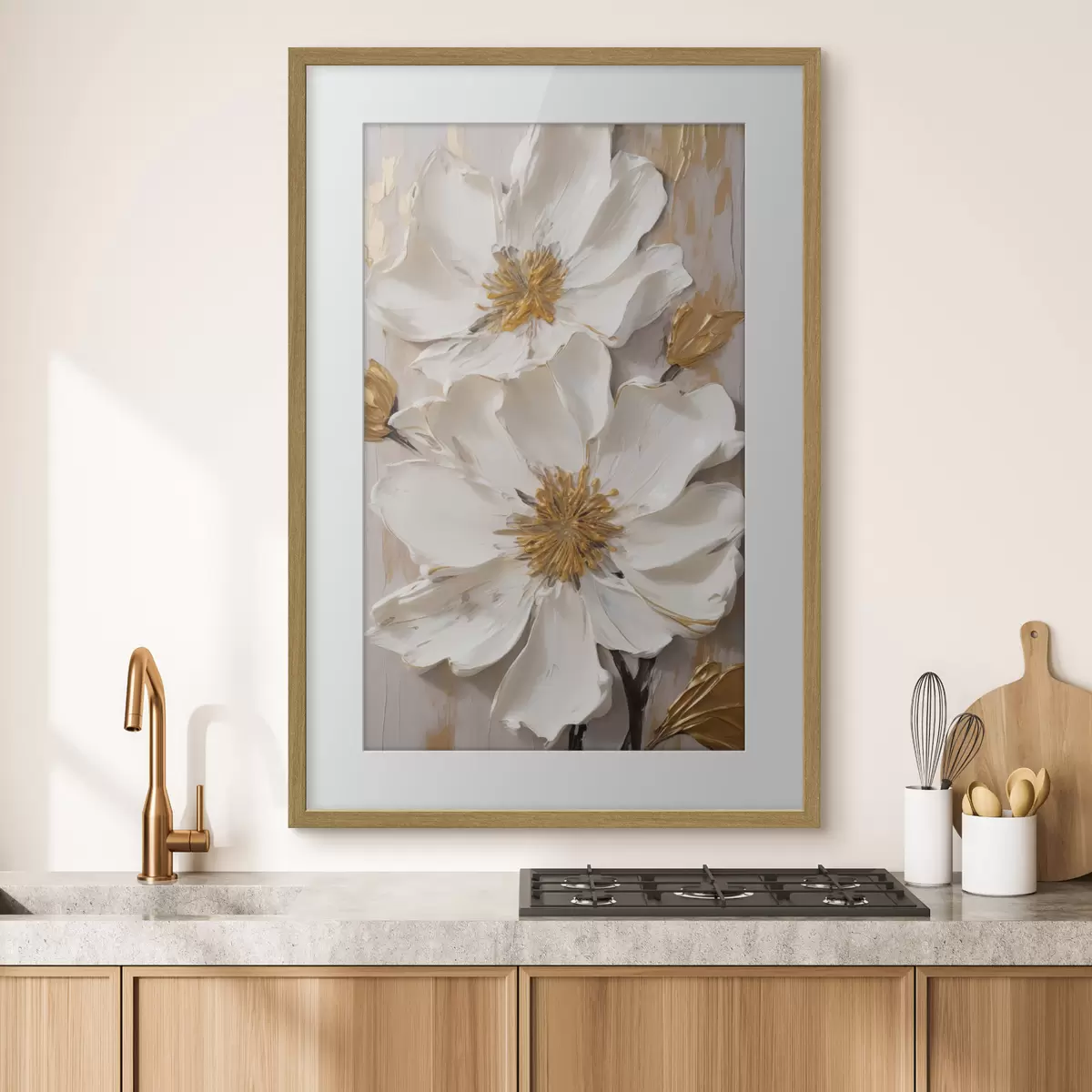 Poster Strukturierte weiße Blüten mit zarten Blütenblättern und abstraktem Hintergrund f49487