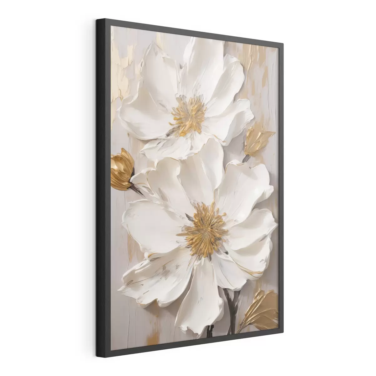 Poster Strukturierte weiße Blüten mit zarten Blütenblättern und abstraktem Hintergrund f49487