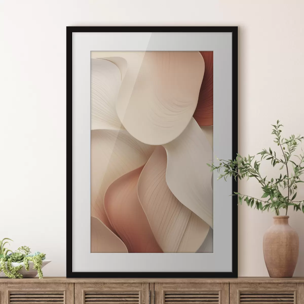 Poster Abstrakte Formen mit weichen, fließenden Linien in Creme- und Beigetönen f49488
