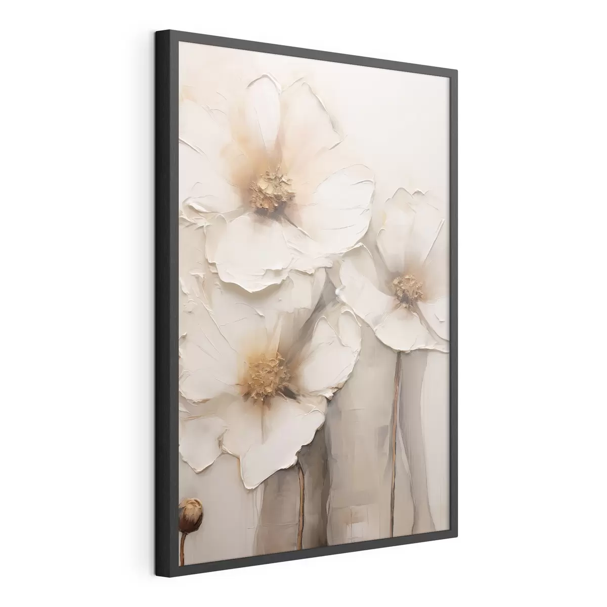 Poster Große weiße Blüten vor einem hellen, abstrakten Hintergrund f49495