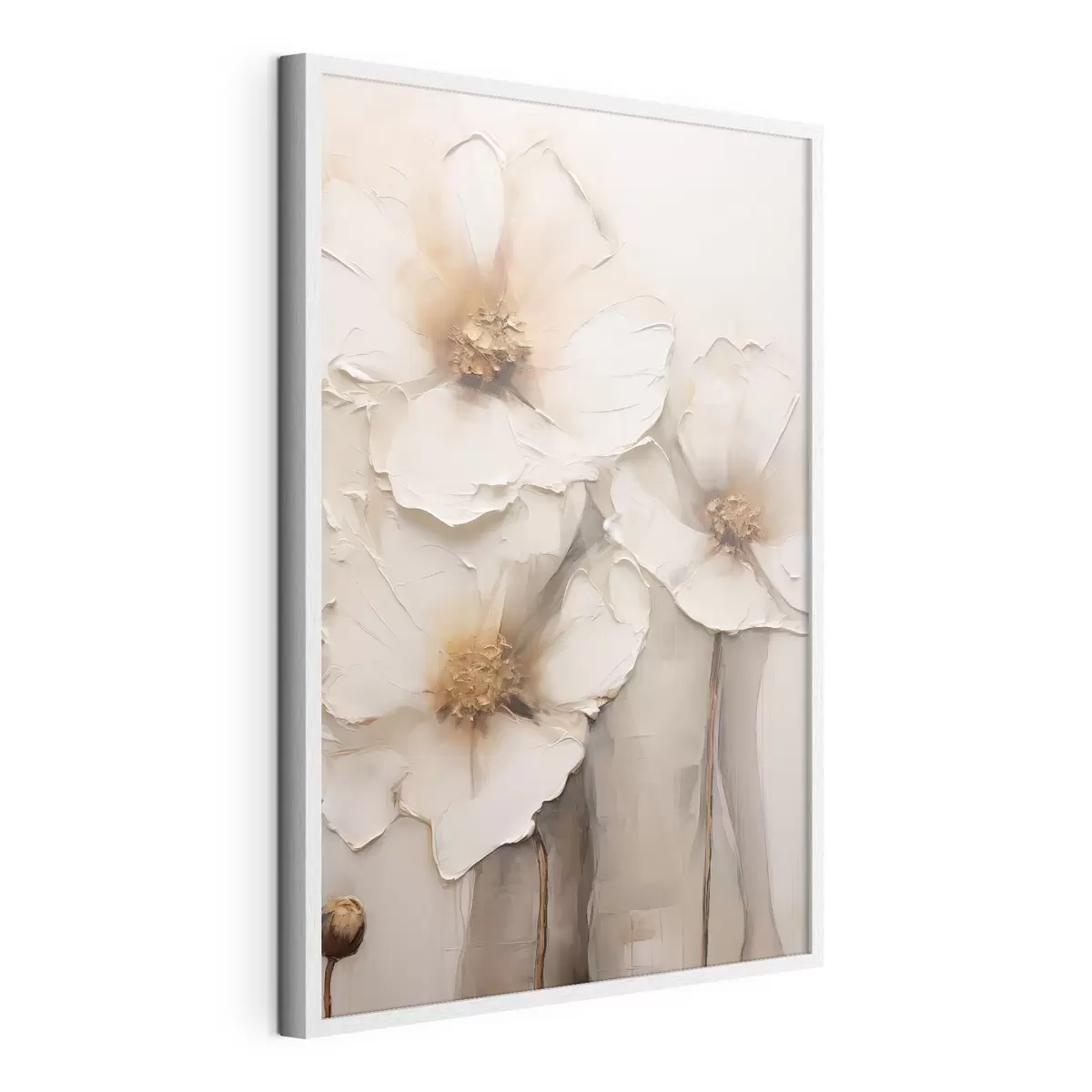 Poster Große weiße Blüten vor einem hellen, abstrakten Hintergrund f49495