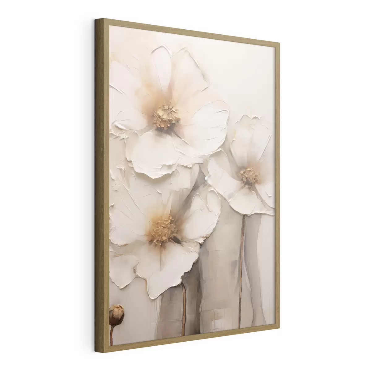 Poster Große weiße Blüten vor einem hellen, abstrakten Hintergrund f49495