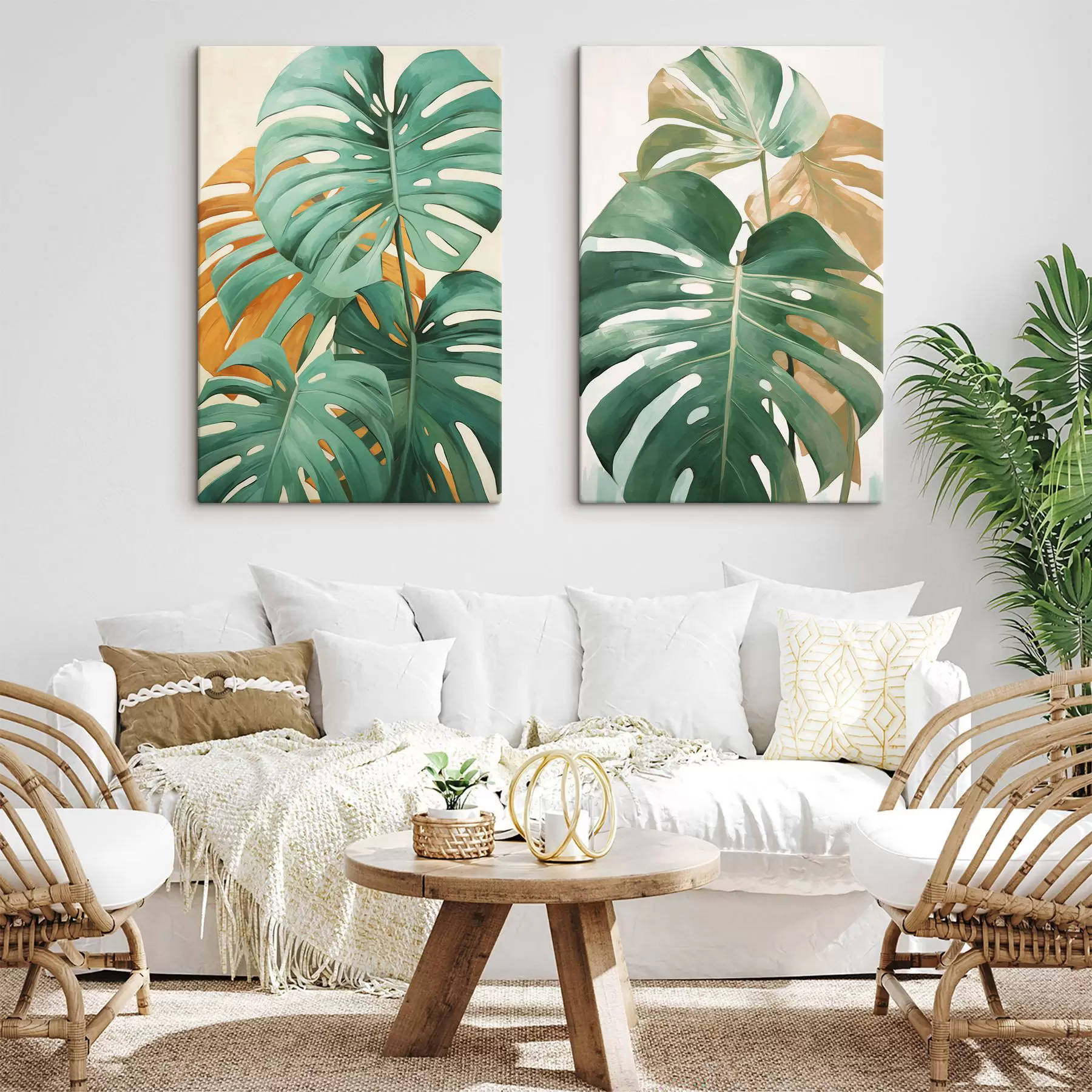 Fototapete Große Monstera-Blätter, minimalistische Strukturkunst m30570