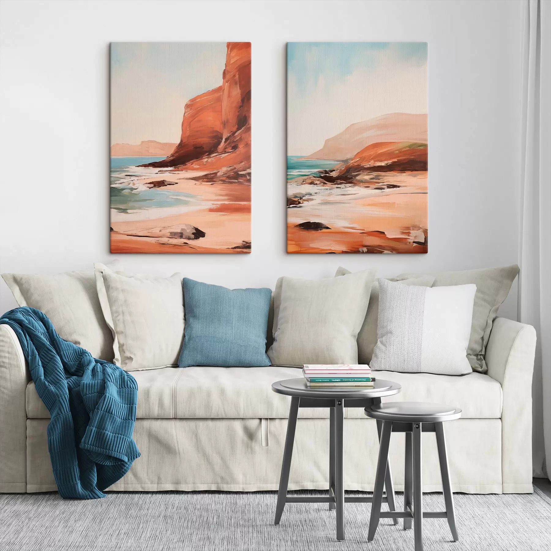 Fototapete Landschaft mit Klippen und Wellen, die an einen Sandstrand branden, bei ruhiger See m30574