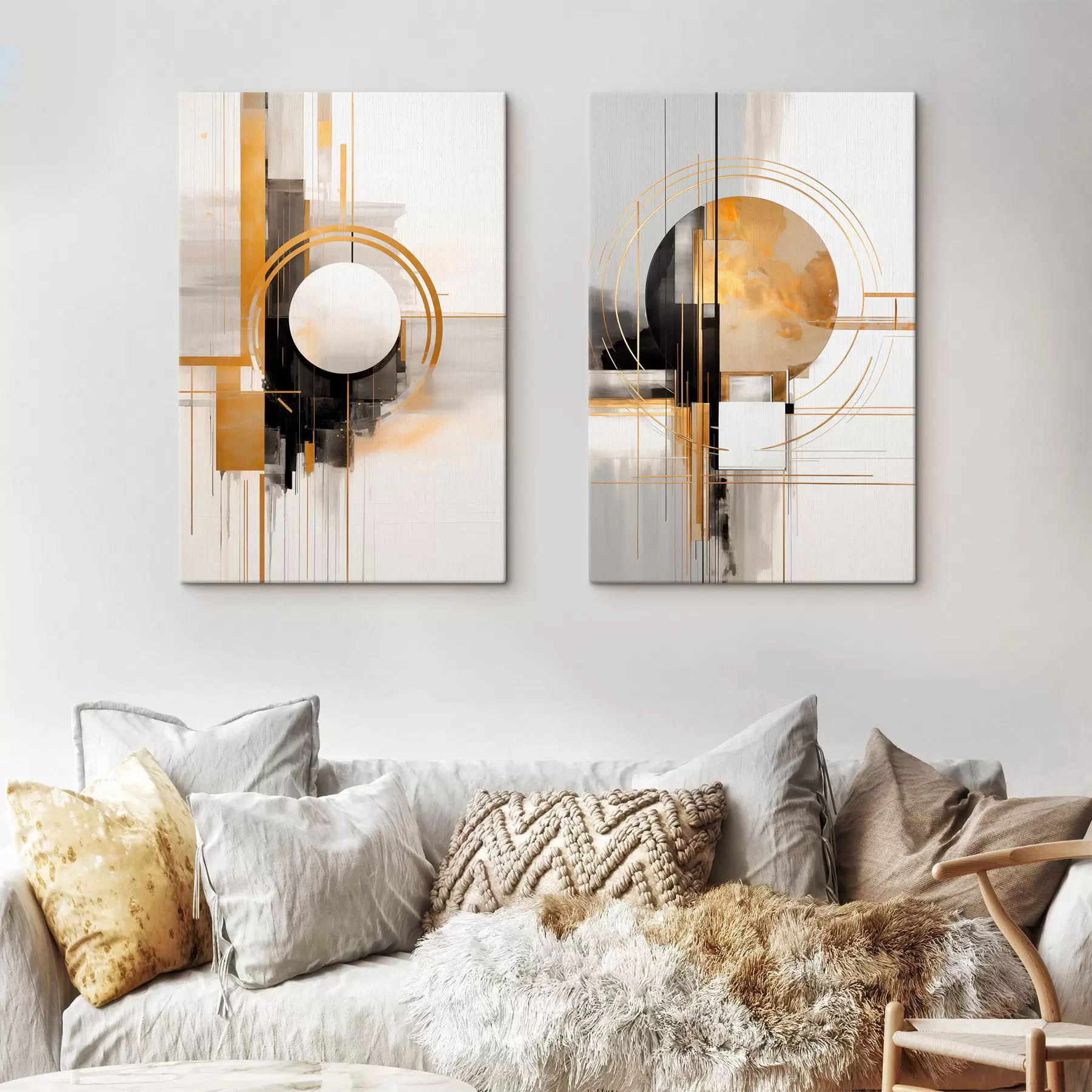 Fototapete Abstrakte geometrische Formen und Kreise mit gelben Akzenten, strukturierte Kunst m30576