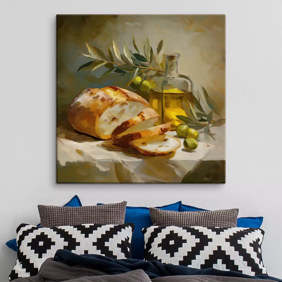 Fototapete Brot und Olivenöl s49529