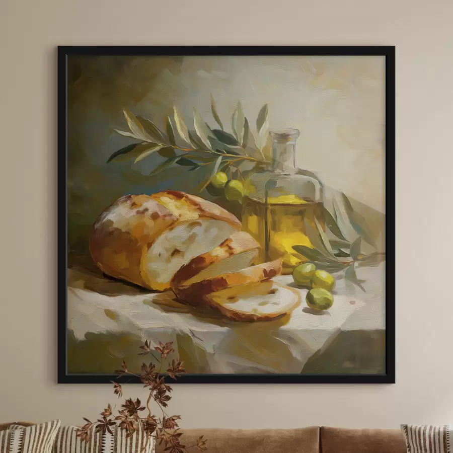 Fototapete Brot und Olivenöl f49529